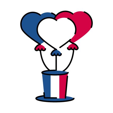 france heart balloons over hat line and fill style icon design, Bastille day and french theme Vector illustrationのイラスト素材