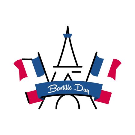 france eiffel tower with flags line and fill style icon design, Bastille day and french theme Vector illustrationのイラスト素材