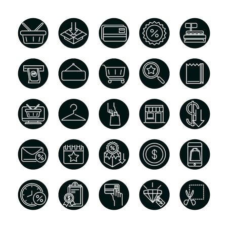 Shopping block and line style icon set vector designのイラスト素材