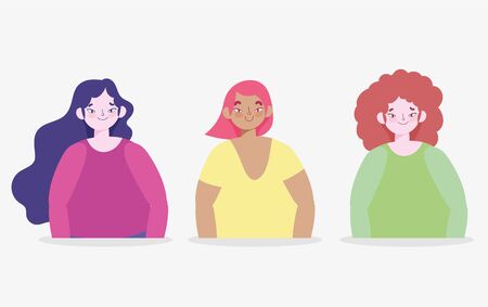 young women group character avatar female design isolatedのイラスト素材
