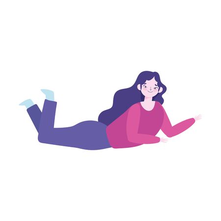 young woman lying on floor posing character isolated icon designのイラスト素材