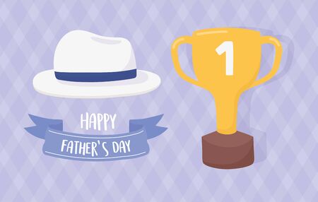 happy fathers day, trophy and hat celebration cardのイラスト素材