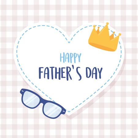 happy fathers day, crown and glasses in heart love stickerのイラスト素材