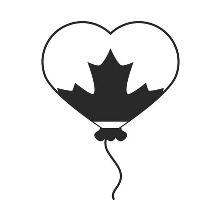 canada day, balloon shaped heart with maple leaf celebration silhouette style iconのイラスト素材