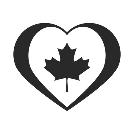 canada day, maple leaf in heart national celebration silhouette style iconのイラスト素材