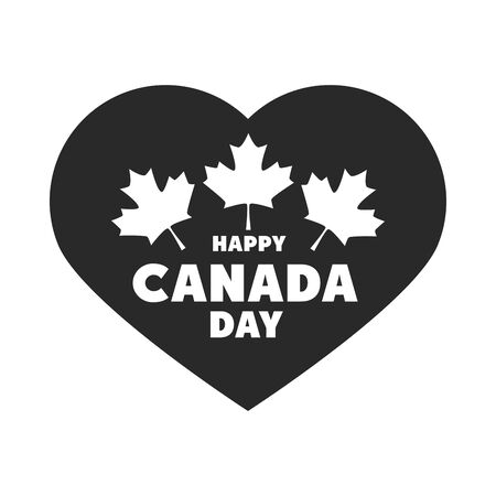 canada day, patriotic celebration heart and maple leaves silhouette style iconのイラスト素材