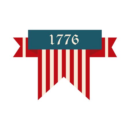 happy independence day, american flag color bunting date celebration flat style iconのイラスト素材