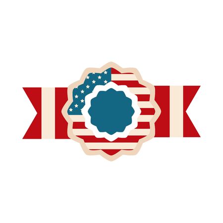 happy independence day, american flag in badge ribbon insignia design vector illustration flat style iconのイラスト素材