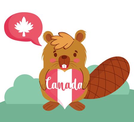 Beaver with canadian heart and bubble design, Happy canada day holiday and national theme Vector illustrationのイラスト素材
