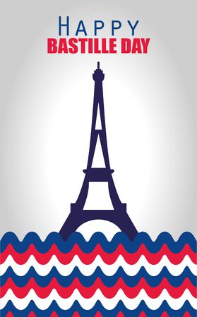 france eiffel tower with zig zag lines design, Happy bastille day and french theme Vector illustrationのイラスト素材