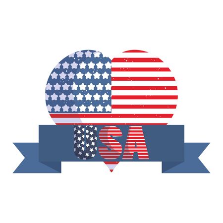 Usa flag heart with ribbon design, United states independence day and national theme Vector illustrationのイラスト素材