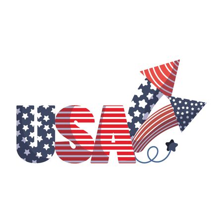 Usa text with fireworks design, United states independence day and national theme Vector illustrationのイラスト素材