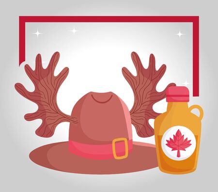 Canadian maple syrup and hat with horns vector designのイラスト素材