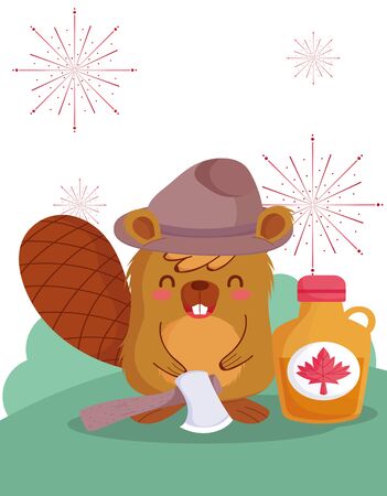 Beaver with canadian maple syrup vector designのイラスト素材