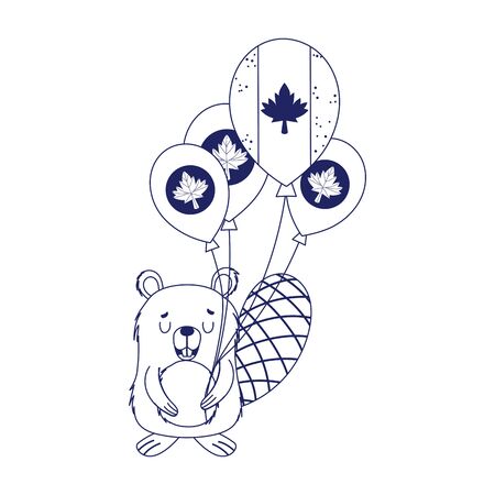 Beaver with canadian balloons design, Happy canada day holiday and national theme Vector illustrationのイラスト素材