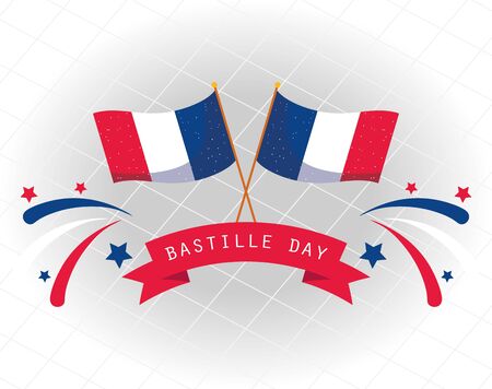 france flags with ribbon design, Happy bastille day and french theme Vector illustrationのイラスト素材