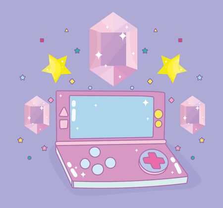 video game portable console gems and stars entertainment gadget device electronic cartoon vector illustrationのイラスト素材