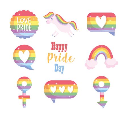 lgtbi icon set design, Happy pride day sexual orientation and identity theme Vector illustrationのイラスト素材