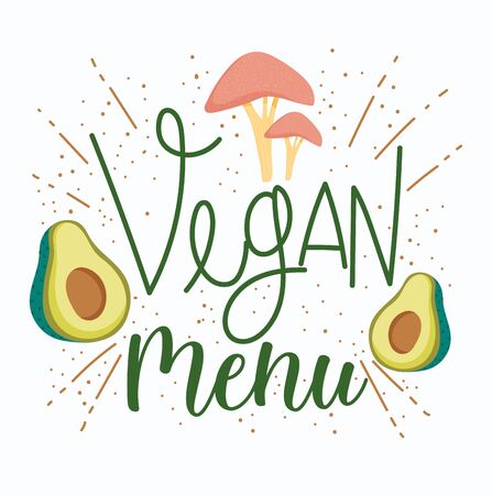 healthy food, vegan menu avocado and mushroom health balance nutrition diet vector illustrationのイラスト素材