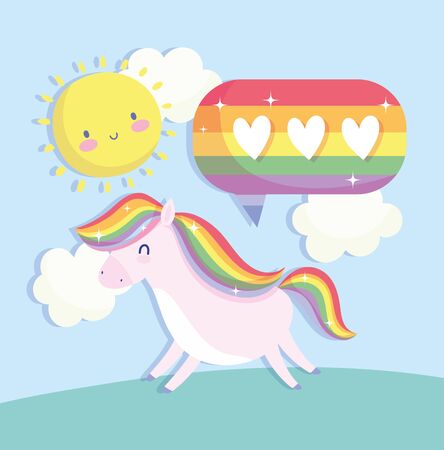 lgtbi unicorn bubble and sun cartoon design, Happy pride day sexual orientation and identity theme Vector illustrationのイラスト素材