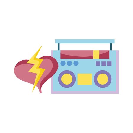 vintage stereo boombox radio music love heart retro designのイラスト素材