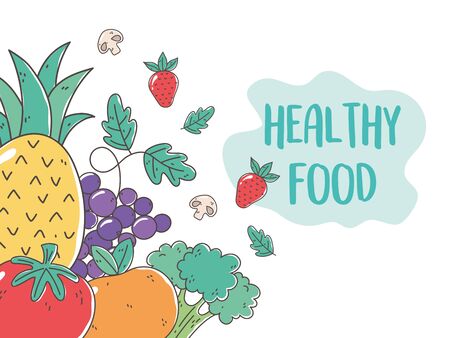 healthy food nutrition diet organic various fruits and vegetablesのイラスト素材