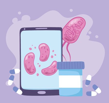 telemedicine, smartphone virus and medication medical treatment and online healthcare services vector illustrationのイラスト素材