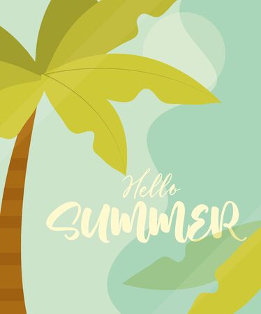 hello summer banner, palm tree tropical season vacations travel concept vector illustrationのイラスト素材