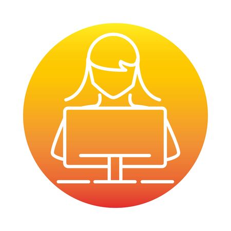 female student computer online education and development elearning gradient style iconのイラスト素材