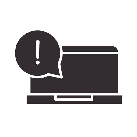 alert icon, laptop warning message, attention danger exclamation mark precaution information silhouette style design vector illustrationのイラスト素材