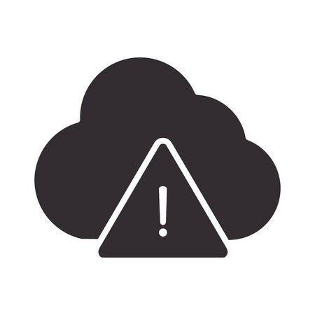 alert icon, cloud computing data warning, attention danger exclamation mark precaution silhouette style designのイラスト素材