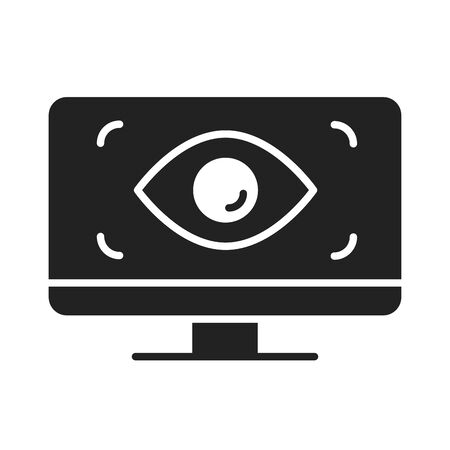 cyber security and information or network protection computer surveillance silhouette style icon vector illustrationのイラスト素材