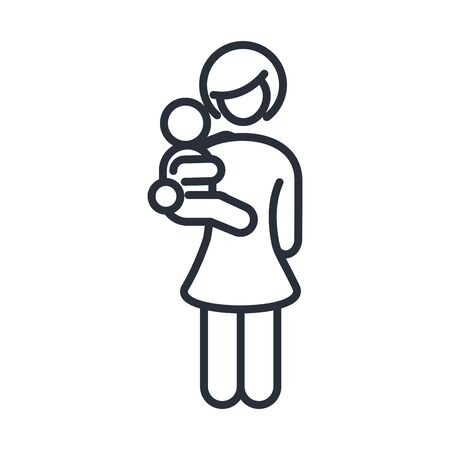 mother carrying a little son family day, icon in outline style vector illustrationのイラスト素材
