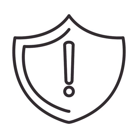 alert icon, shield protection warning sign, attention danger exclamation mark precaution, line style design vector illustrationのイラスト素材