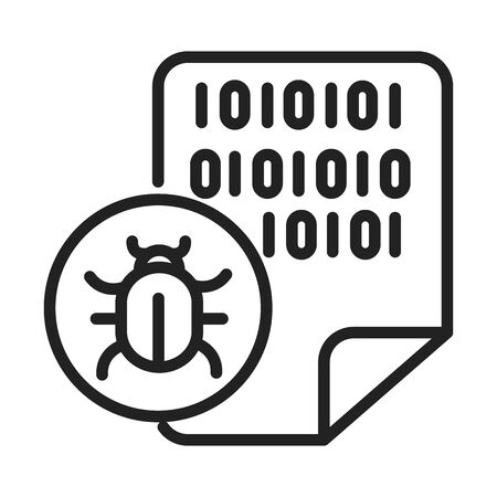 cyber security and information or network protection data binary code virus line style icon vector illustrationのイラスト素材