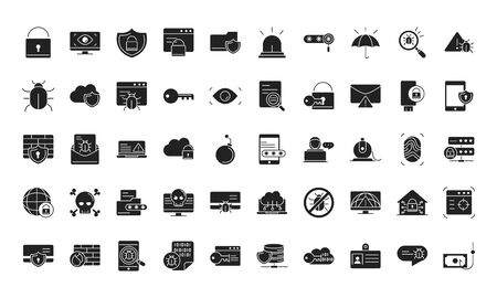 cyber security and information or network protection icons set line styleのイラスト素材