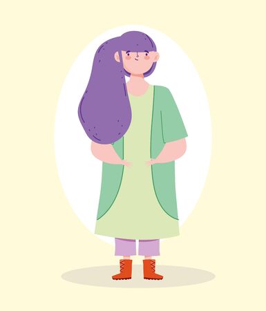 Avatar woman cartoon with purple hair design, Girl female person people human and social media theme Vector illustrationのイラスト素材