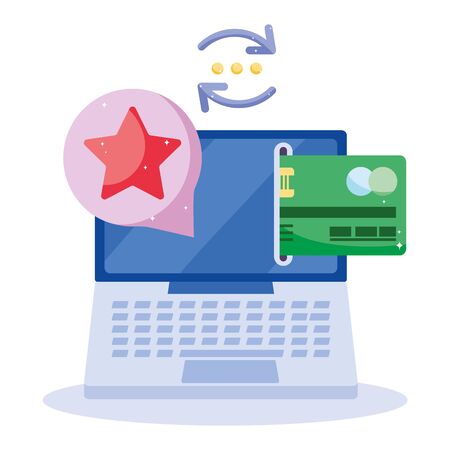 online payment, laptop bank card credit transaction, ecommerce market shopping, mobile app vector illustrationのイラスト素材