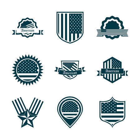happy independence day, american flag national freedom patriotism icons set vector illustration silhouette styleのイラスト素材
