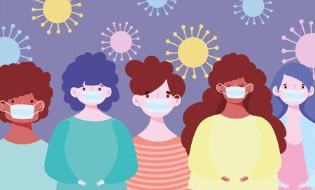people with medical mask cartoon character, prevention covid 19 pandemicのイラスト素材