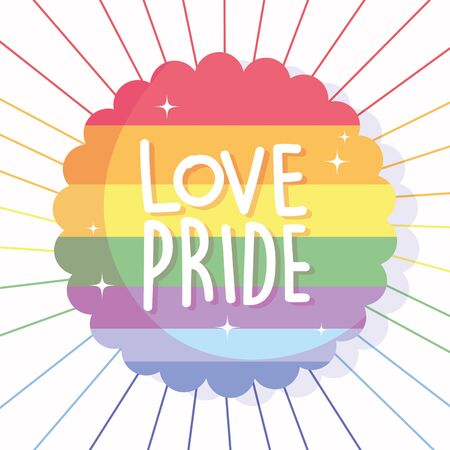 love and pride text in front of lgtbi flag seal stamp vector designのイラスト素材