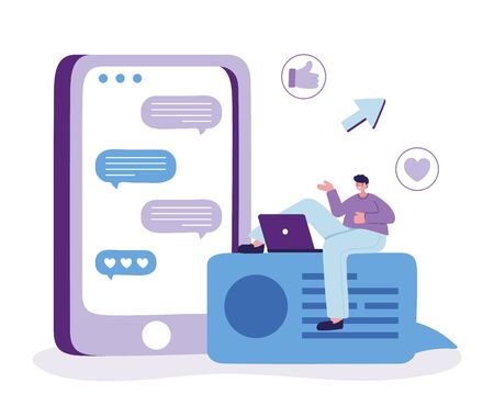 Man with laptop chatting design, Message chat and communication theme Vector illustrationのイラスト素材