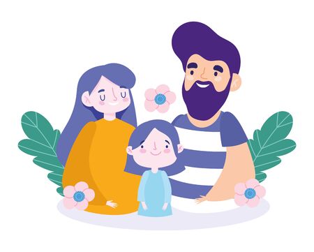 Mother father and daughter with leaves and flowers vector designのイラスト素材
