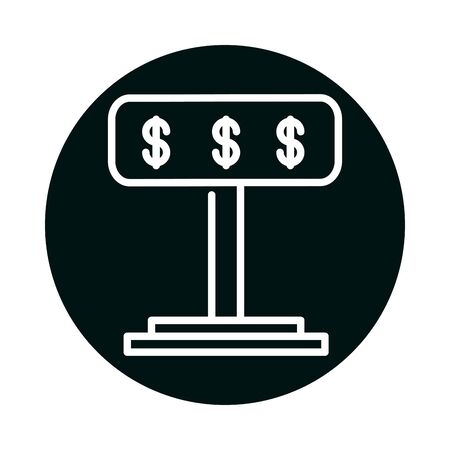 dollars inside banner block and line style icon design of Shopping commerce and market theme Vector illustrationのイラスト素材