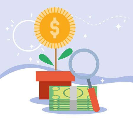 online payment, plant coin banknote money, ecommerce market shopping, mobile app vector illustrationのイラスト素材