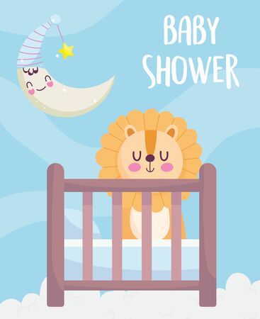 baby shower, tiger in the crib with half moon, announce newborn welcome card vector illustrationのイラスト素材