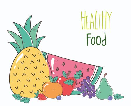 pineapple watermelon orange fruits organic healthy food natural vector illustrationのイラスト素材