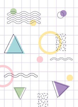 shapes geometric texture memphis 80s 90s style abstract grid background vector illustrationのイラスト素材