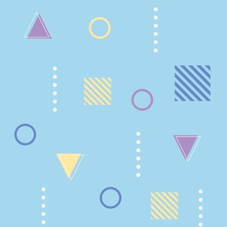 memphis geometric seamless pattern different shapes 80s 90s style abstract blue background vector illustrationのイラスト素材
