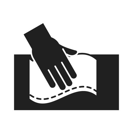 disinfectant, cleaning napkin in hands, coronavirus prevention sanitizer products silhouette style icon vector illustrationのイラスト素材
